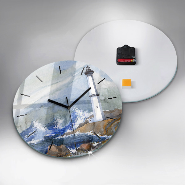 Round glass wall clock The sea and the lighthouse
