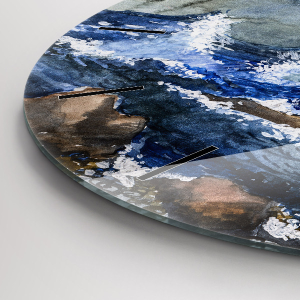 Round glass wall clock The sea and the lighthouse