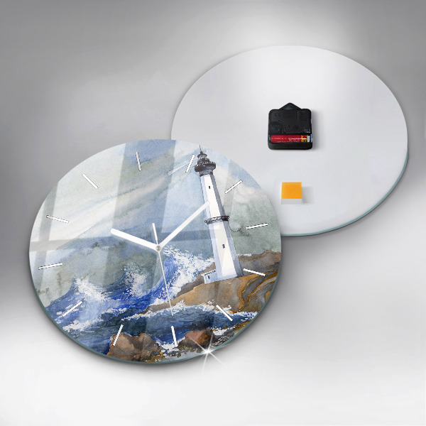 Round glass wall clock The sea and the lighthouse