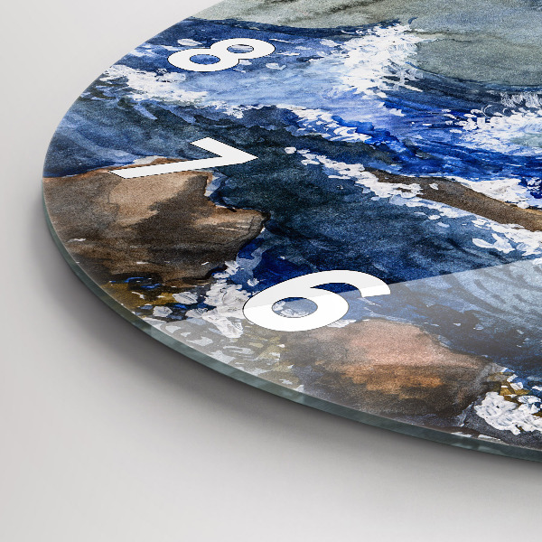 Round glass wall clock The sea and the lighthouse