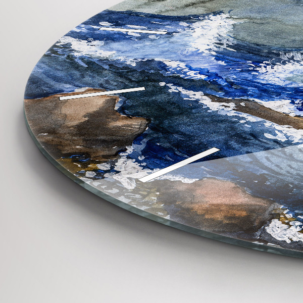 Round glass wall clock The sea and the lighthouse