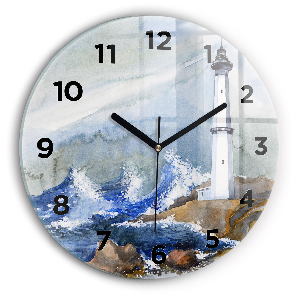 Round glass wall clock The sea and the lighthouse