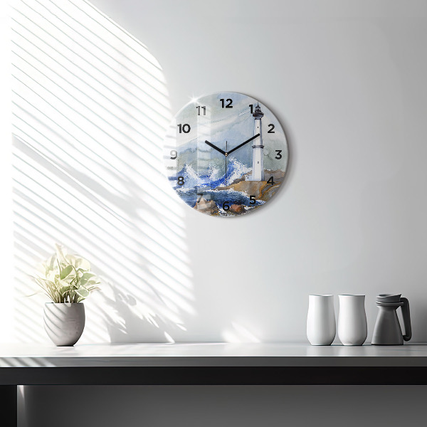 Round glass wall clock The sea and the lighthouse