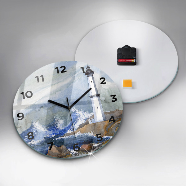 Round glass wall clock The sea and the lighthouse