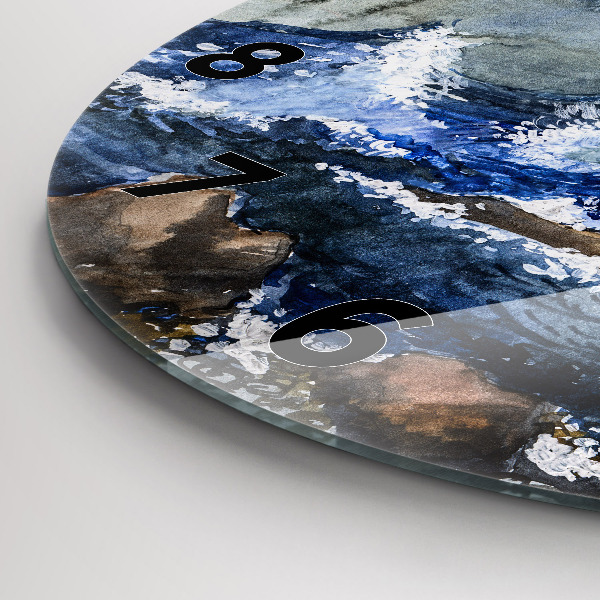 Round glass wall clock The sea and the lighthouse
