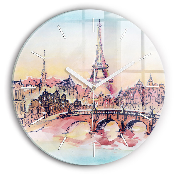 Round glass wall clock Painted Landscape of Paris