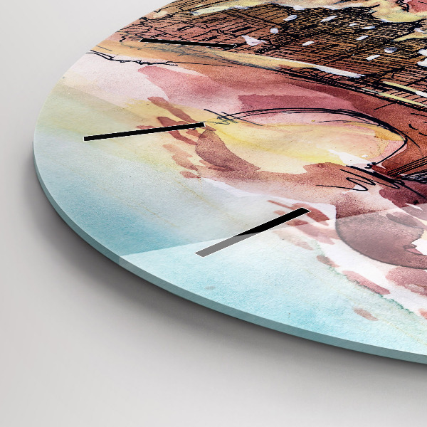 Round glass wall clock Painted Landscape of Paris