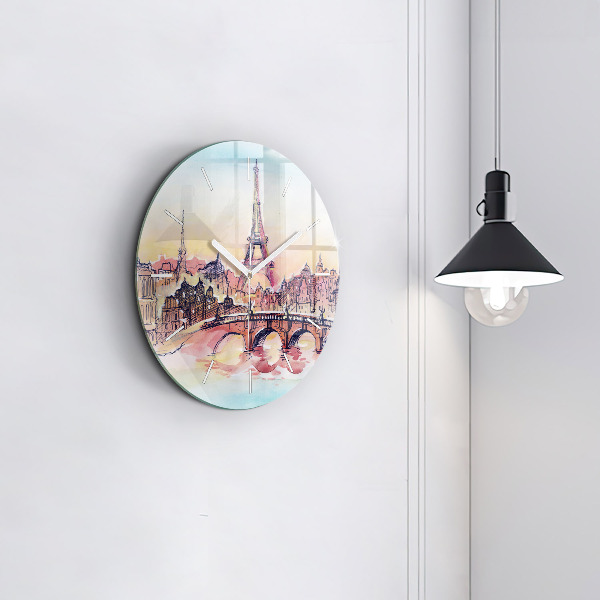Round glass wall clock Painted Landscape of Paris