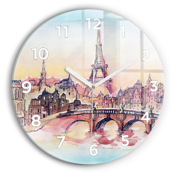 Round glass wall clock Painted Landscape of Paris