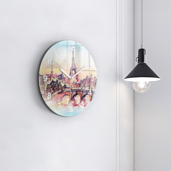 Round glass wall clock Painted Landscape of Paris