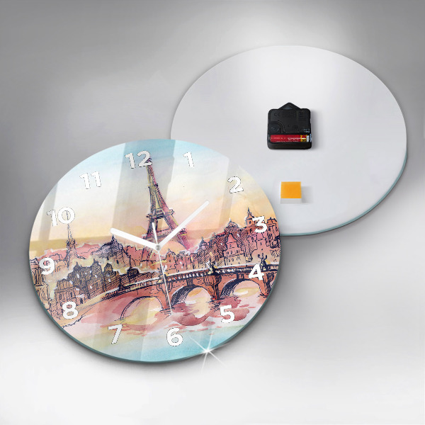Round glass wall clock Painted Landscape of Paris