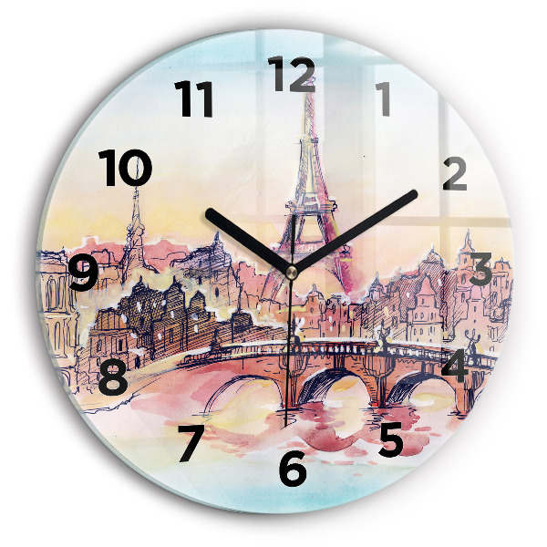 Round glass wall clock Painted Landscape of Paris