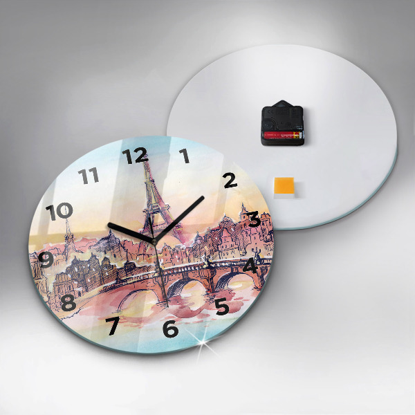 Round glass wall clock Painted Landscape of Paris