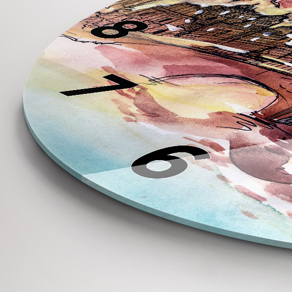 Round glass wall clock Painted Landscape of Paris