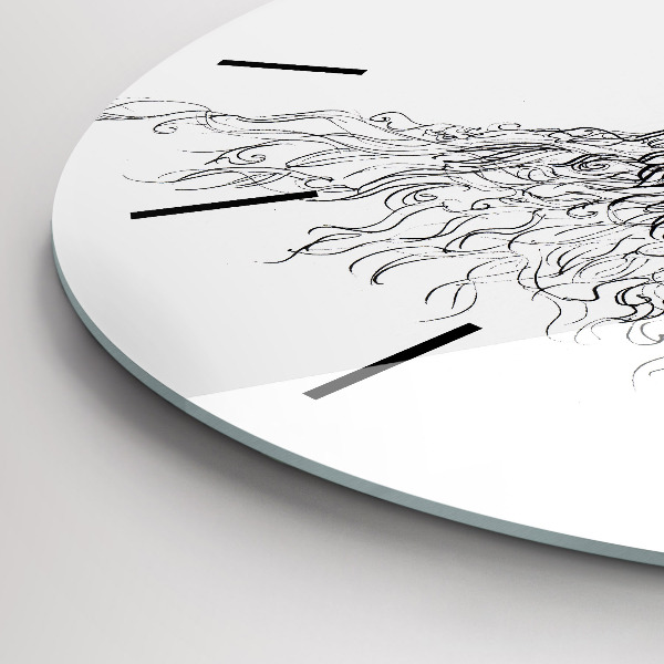 Round glass wall clock Drawing of a human eye