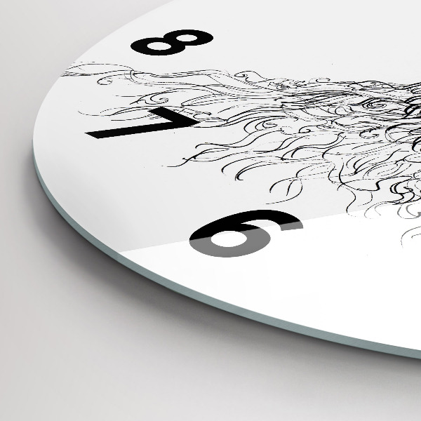 Round glass wall clock Drawing of a human eye