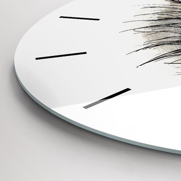 Round glass wall clock Sunflower flower in the eye