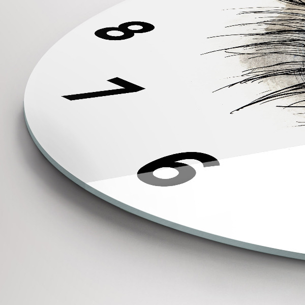 Round glass wall clock Sunflower flower in the eye