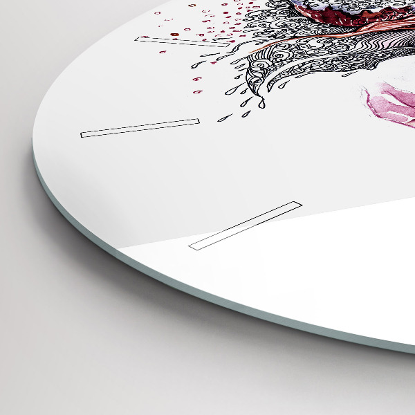 Round glass wall clock Sweet woman with cake