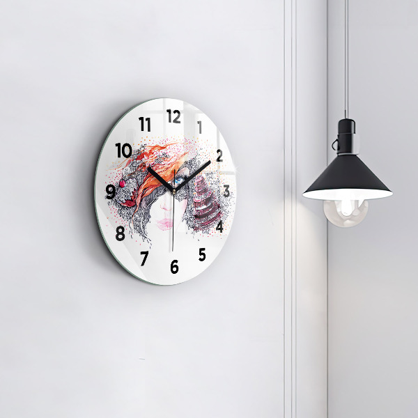 Round glass wall clock Sweet woman with cake