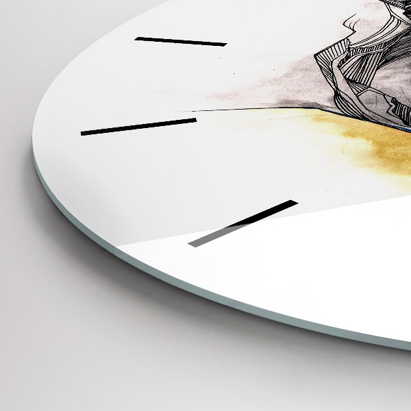 Round glass wall clock Love kiss drawing