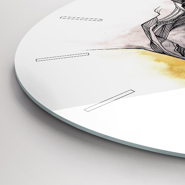 Round glass wall clock Love kiss drawing