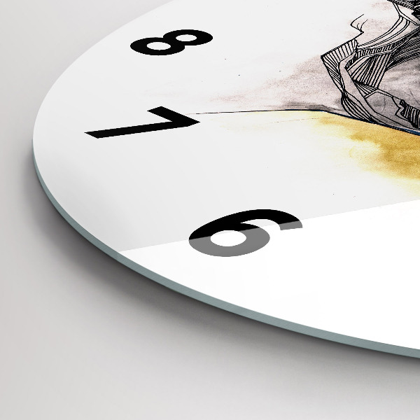 Round glass wall clock Love kiss drawing