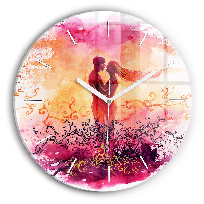 Round glass wall clock Watercolor couple in love