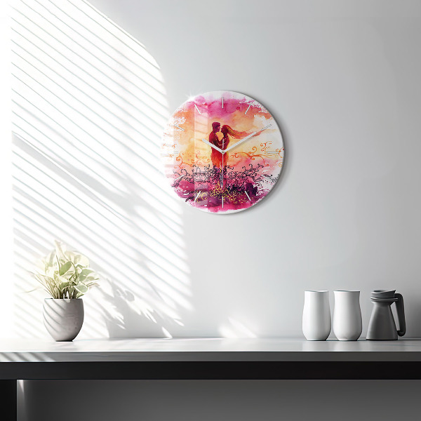 Round glass wall clock Watercolor couple in love