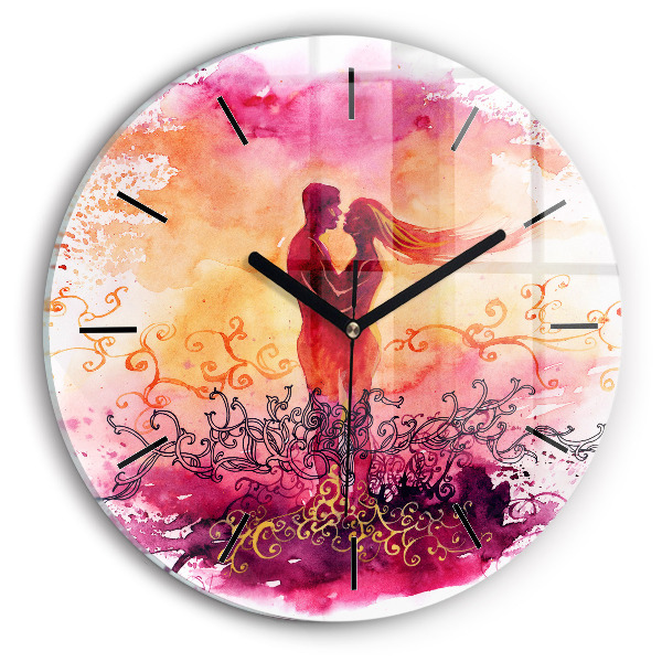 Round glass wall clock Watercolor couple in love