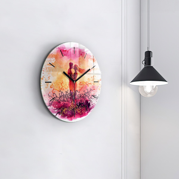 Round glass wall clock Watercolor couple in love