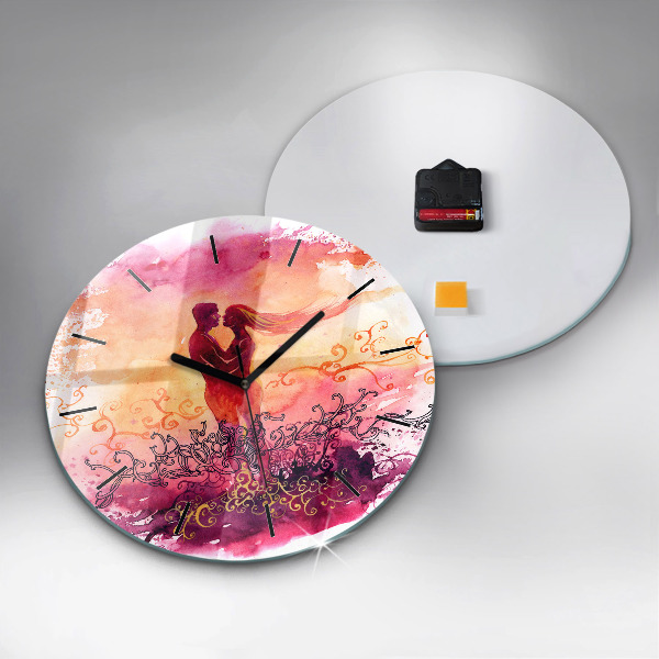 Round glass wall clock Watercolor couple in love