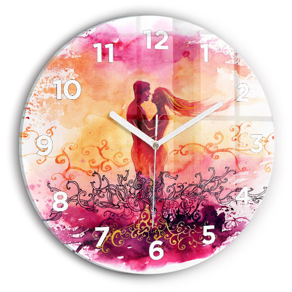 Round glass wall clock Watercolor couple in love