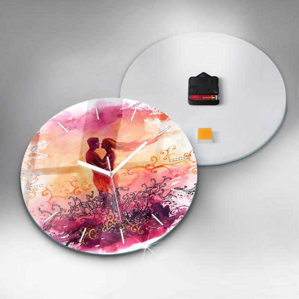 Round glass wall clock Watercolor couple in love