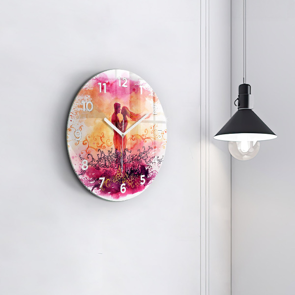 Round glass wall clock Watercolor couple in love