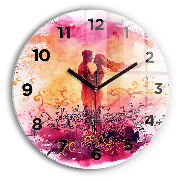 Round glass wall clock Watercolor couple in love