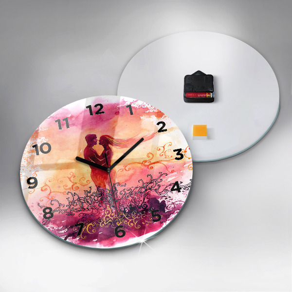 Round glass wall clock Watercolor couple in love