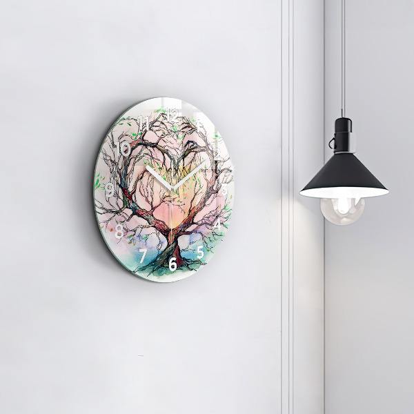 Round glass wall clock Tree the heart of nature