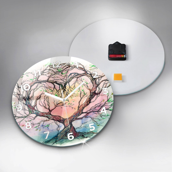 Round glass wall clock Tree the heart of nature