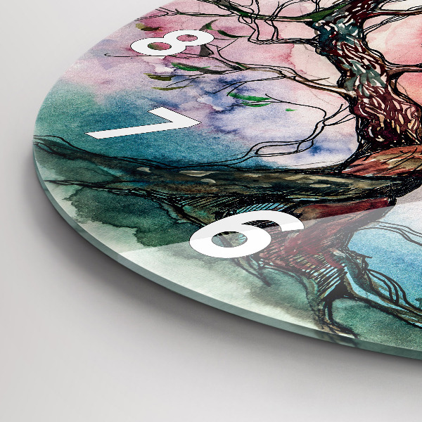 Round glass wall clock Tree the heart of nature