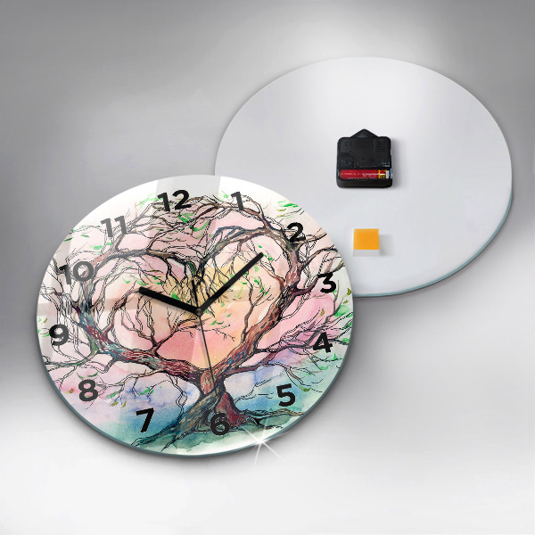 Round glass wall clock Tree the heart of nature