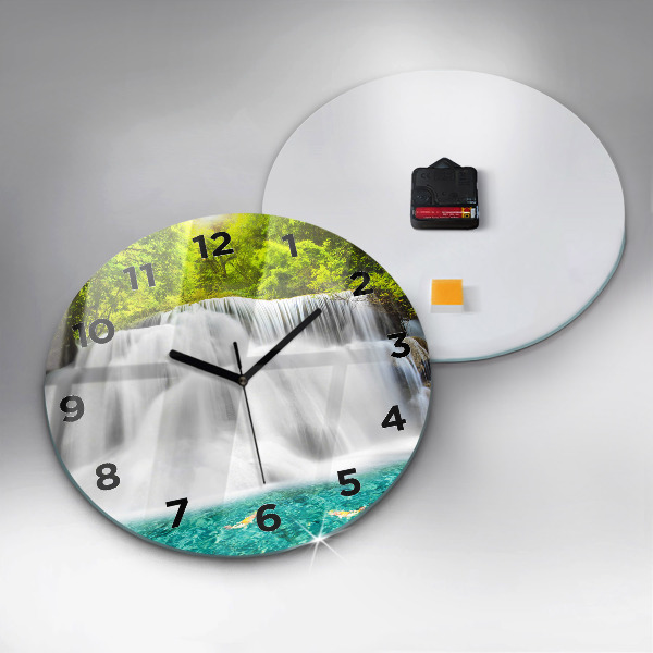 Round glass wall clock Waterfall in Thailand
