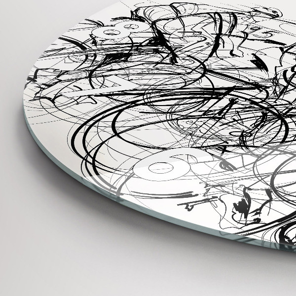 Round glass wall clock Cycling race drawing
