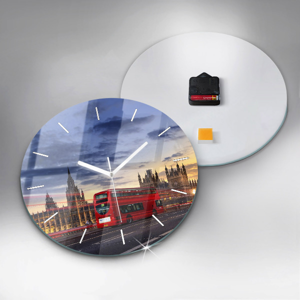Round glass wall clock Red London Bus