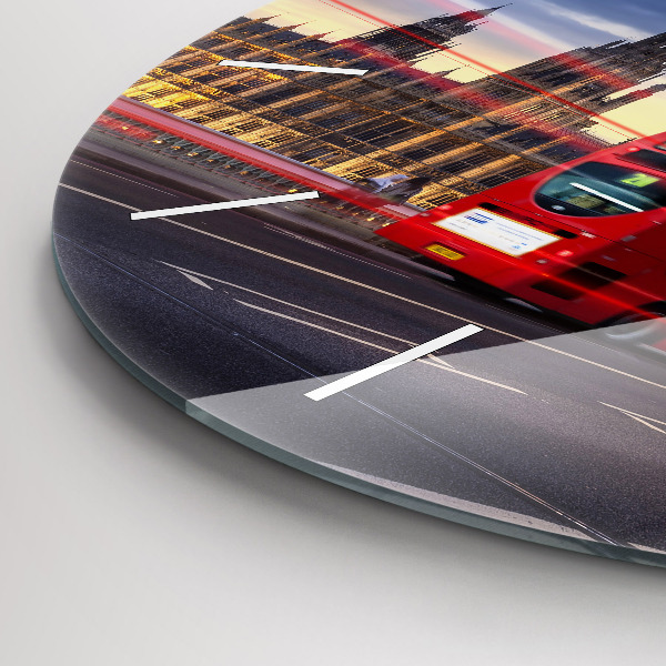Round glass wall clock Red London Bus