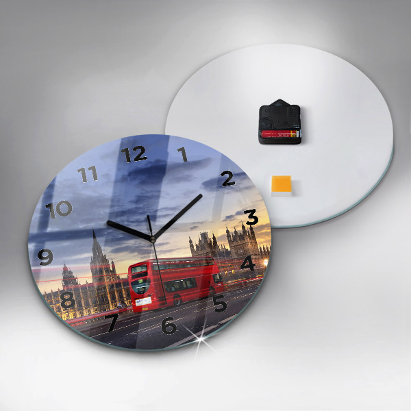 Round glass wall clock Red London Bus