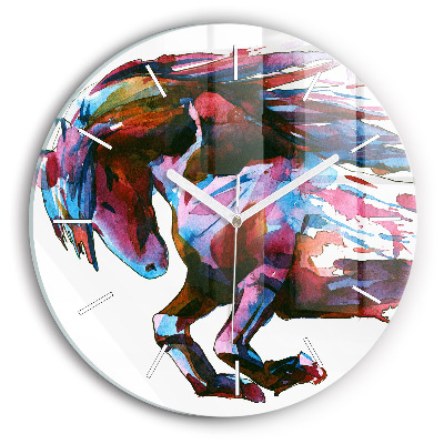 Round glass wall clock A horse on the run