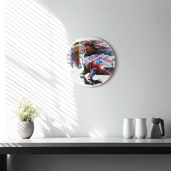 Round glass wall clock A horse on the run
