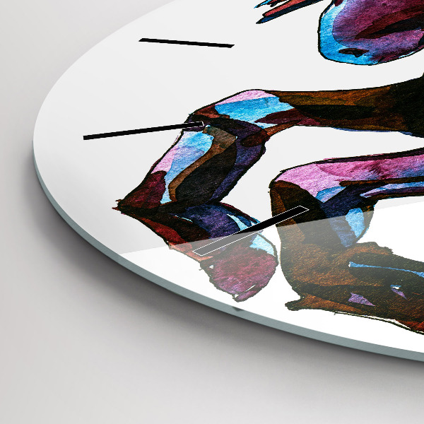 Round glass wall clock A horse on the run