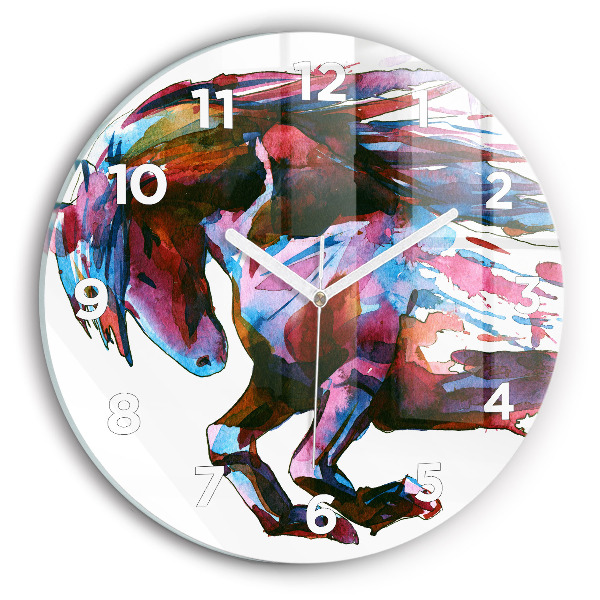 Round glass wall clock A horse on the run